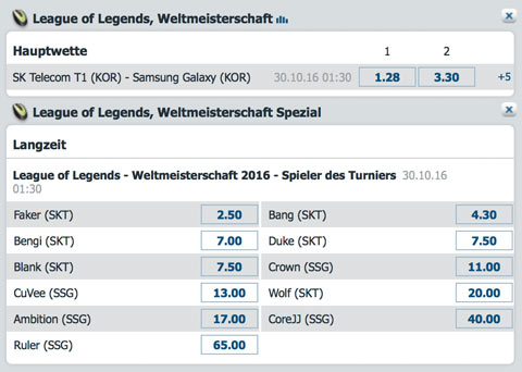 Wettquoten Finale LoL WM 2016 BetatHome