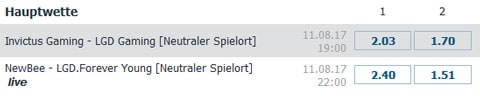Wettquoten Tag 5 Dota 2 TI7 Haupt Event von BetatHome