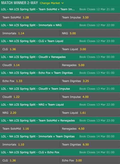 LCS NA Split de Primavera Probabilidades Apuestas Bet365 Semana 7