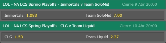 Semifinales NA LCS Playoff Split de Primavera 2016 Bet365