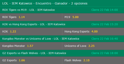 Ganador del encuentro - Probabilidades de Apuetas del League of Legends IEM Katowice 2017 en Bet365