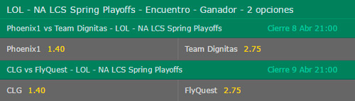 Cuartos de Final NA LCS 2017 Playoffs de Primavera Cuotas de Apuestas en Bet365