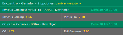 Semifinales del Major de Kiev 2017 Cuotas de Apuestas en Bet365