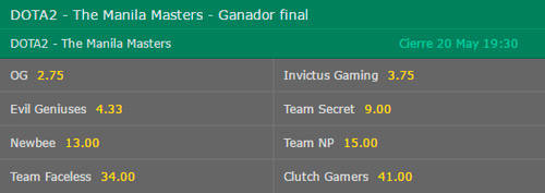 Ganador Final Manila Masters 2017 Cuotas de Apuestas en Bet365