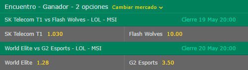 Ganador del Encuentro - Semifinales MSI 2017 Cuotas de Apuestas en Bet365