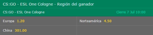 Región del ganador- ESL One Cologne 2017 Cuota de Apuestas en Bet365